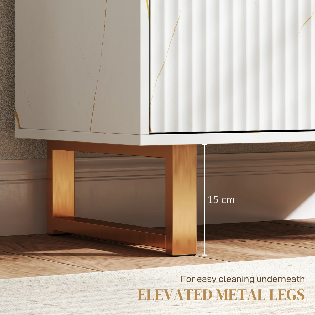 HOMCOM HOMCOM Compact Storage Cabinet With Gold Accents And Ridged Doors For Living Room - Office Storage