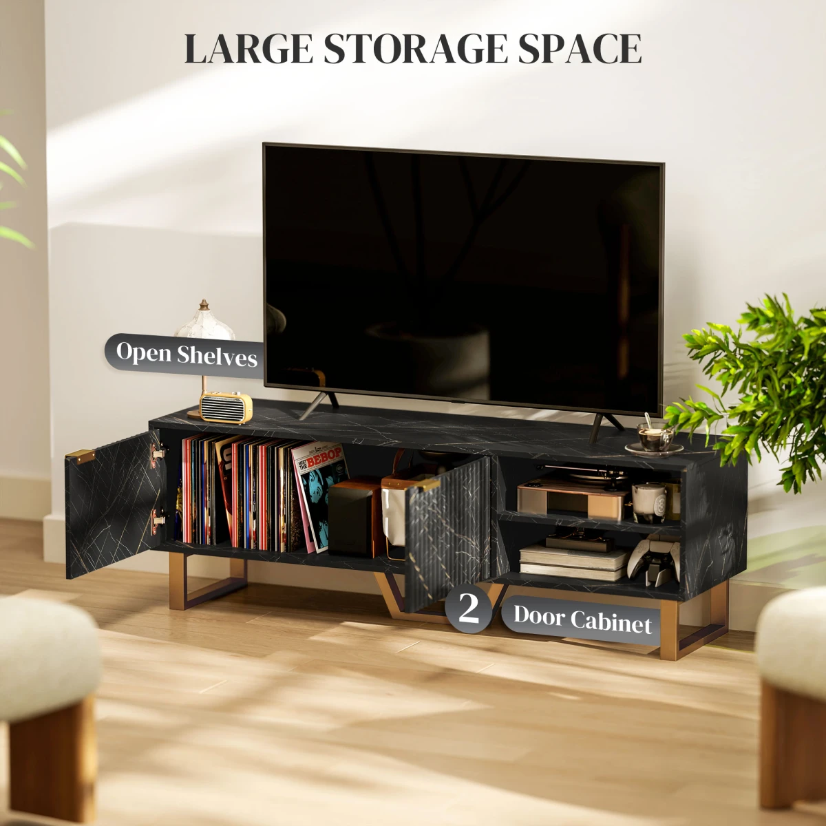 Stylish TV Stand Large Fluted Doors For Living Room by HOMCOM
