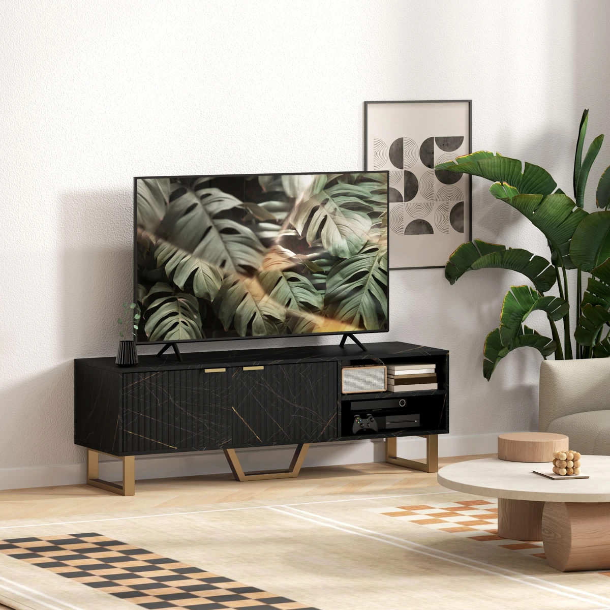 Stylish TV Stand Large Fluted Doors For Living Room by HOMCOM