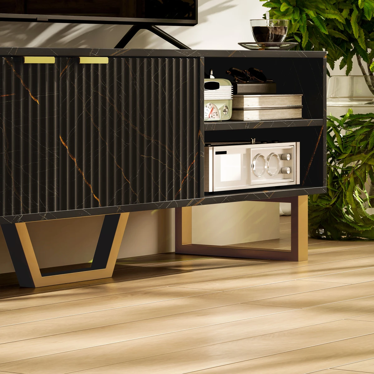 Stylish TV Stand Large Fluted Doors For Living Room by HOMCOM