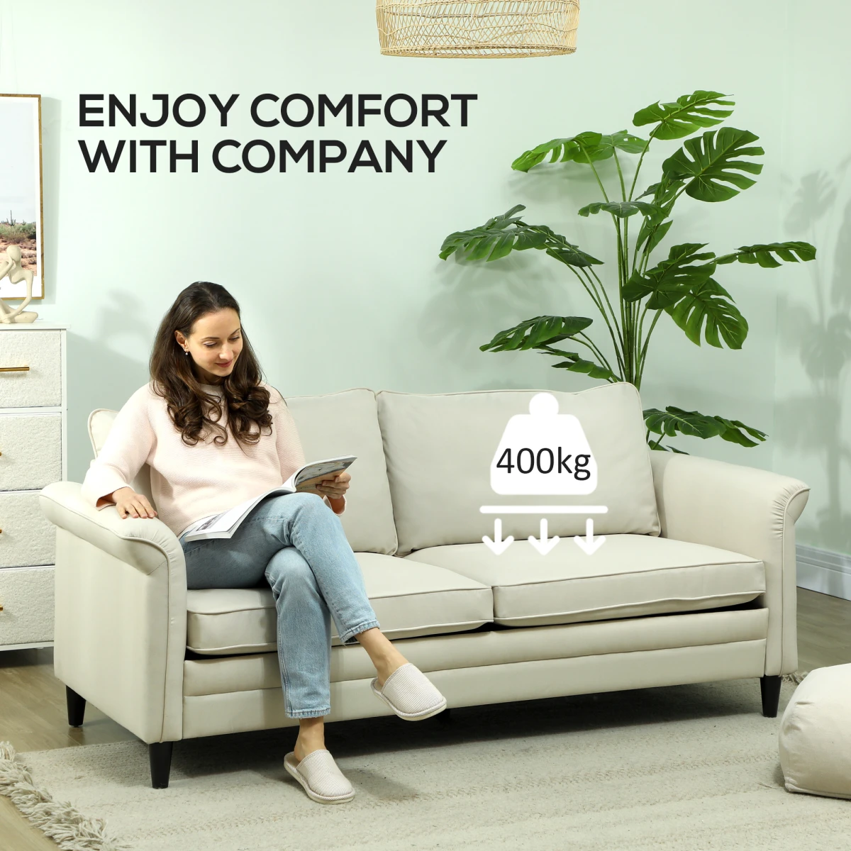 HOMCOM Sofa 84in Linen Fabric Soft Cushions Living Room - Sofa