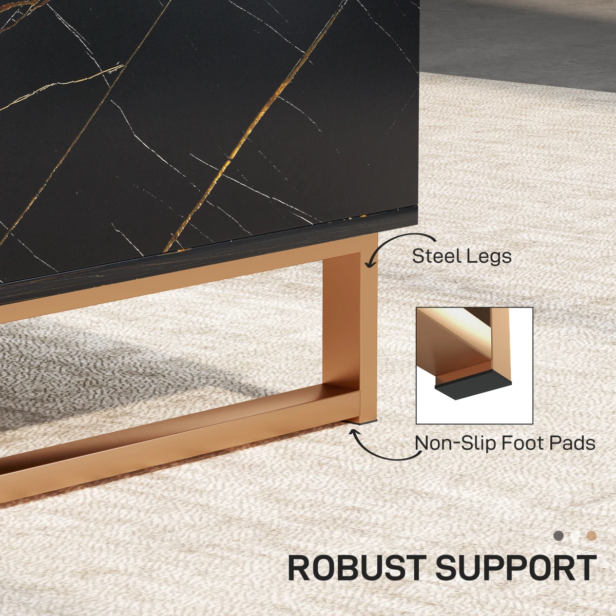 HOMCOM HOMCOM Marble Pattern Coffee Table With Fluted Drawer And Open Shelves Gold Accents For Living Room - Coffee Table
