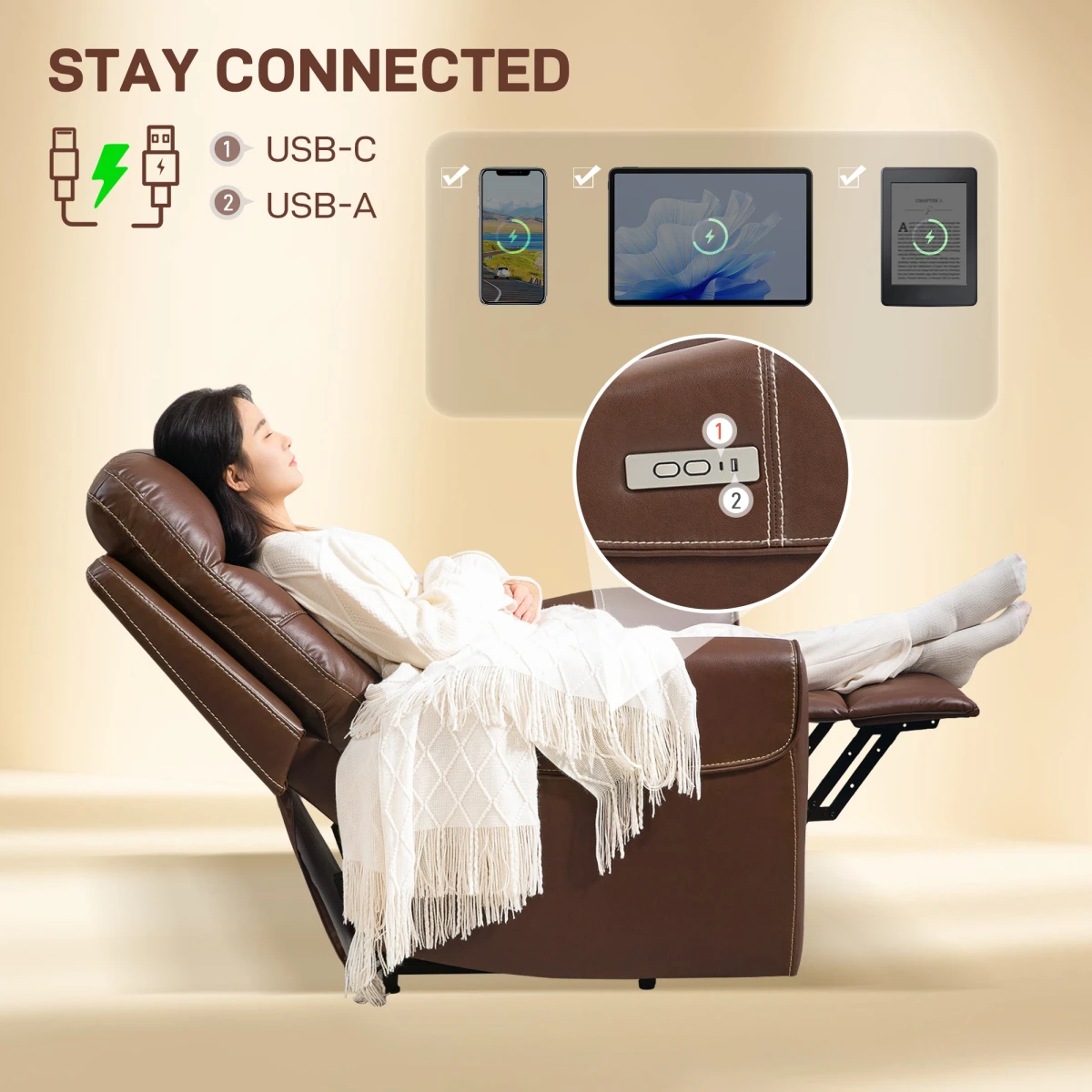HOMCOM HOMCOM Riser Recliner Compact USB Ports Remote for Seniors - Recliner