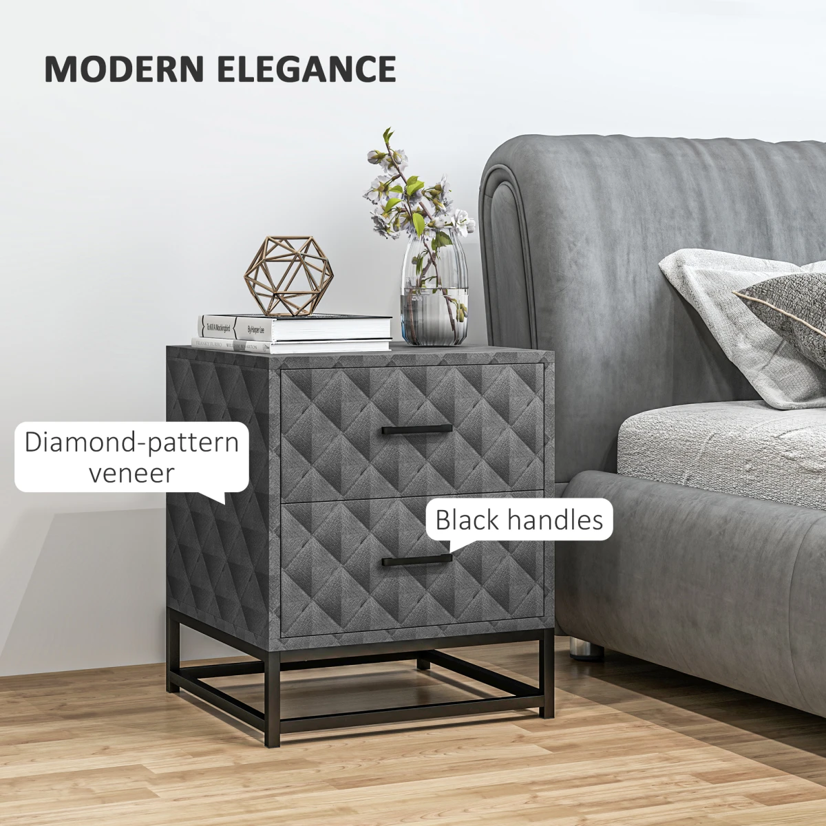 HOMCOM HOMCOM Nightstand Pair Diamond Pattern Drawers - Bedside Table