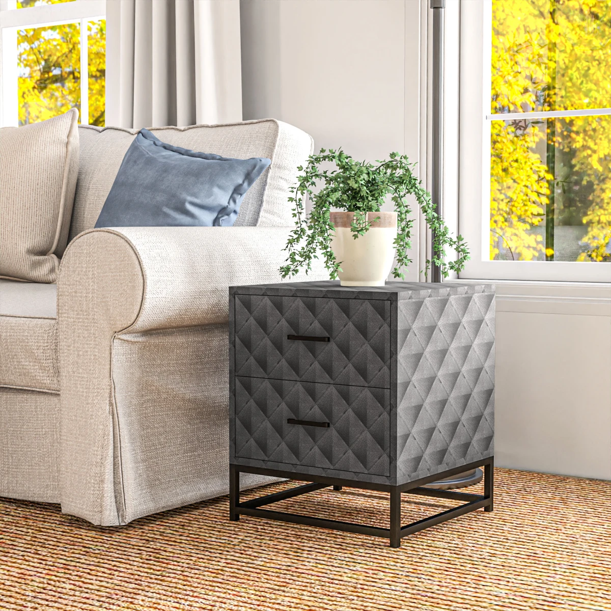 HOMCOM Nightstand Pair Diamond Pattern Drawers by HOMCOM