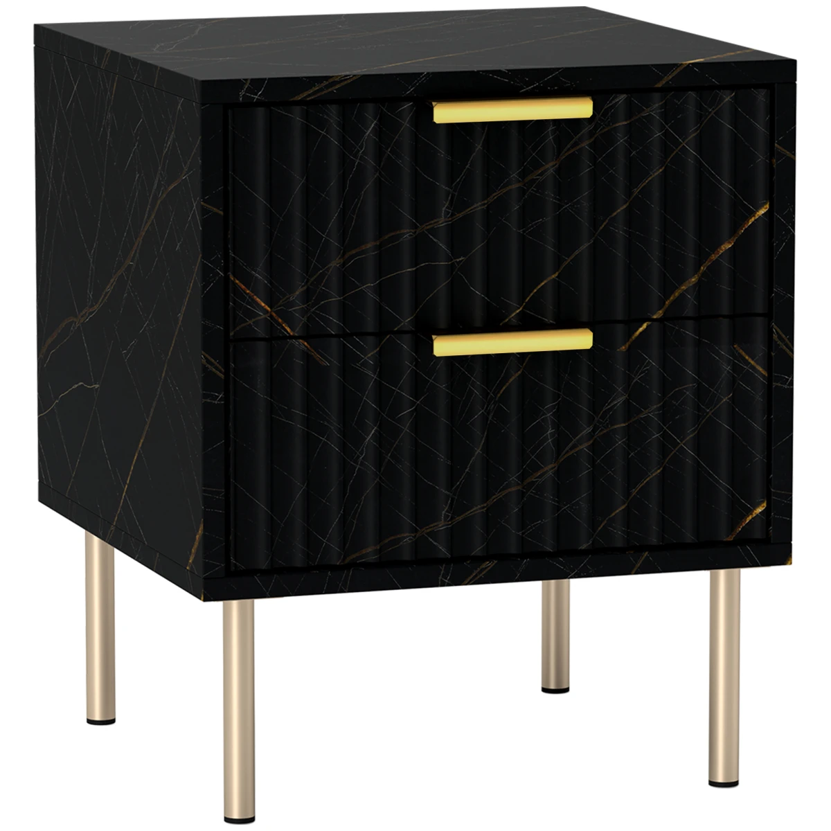 HOMCOM Nightstand Compact 2 Drawer Marble Bedroom by HOMCOM