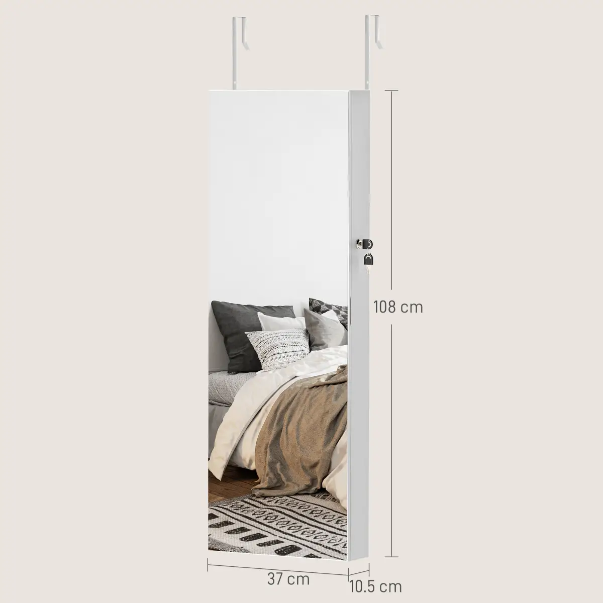 HOMCOM HOMCOM Door Hanging or Wall Mounted Jewellery Cabinet w/ Mirror Black Lining - Display Cabinet