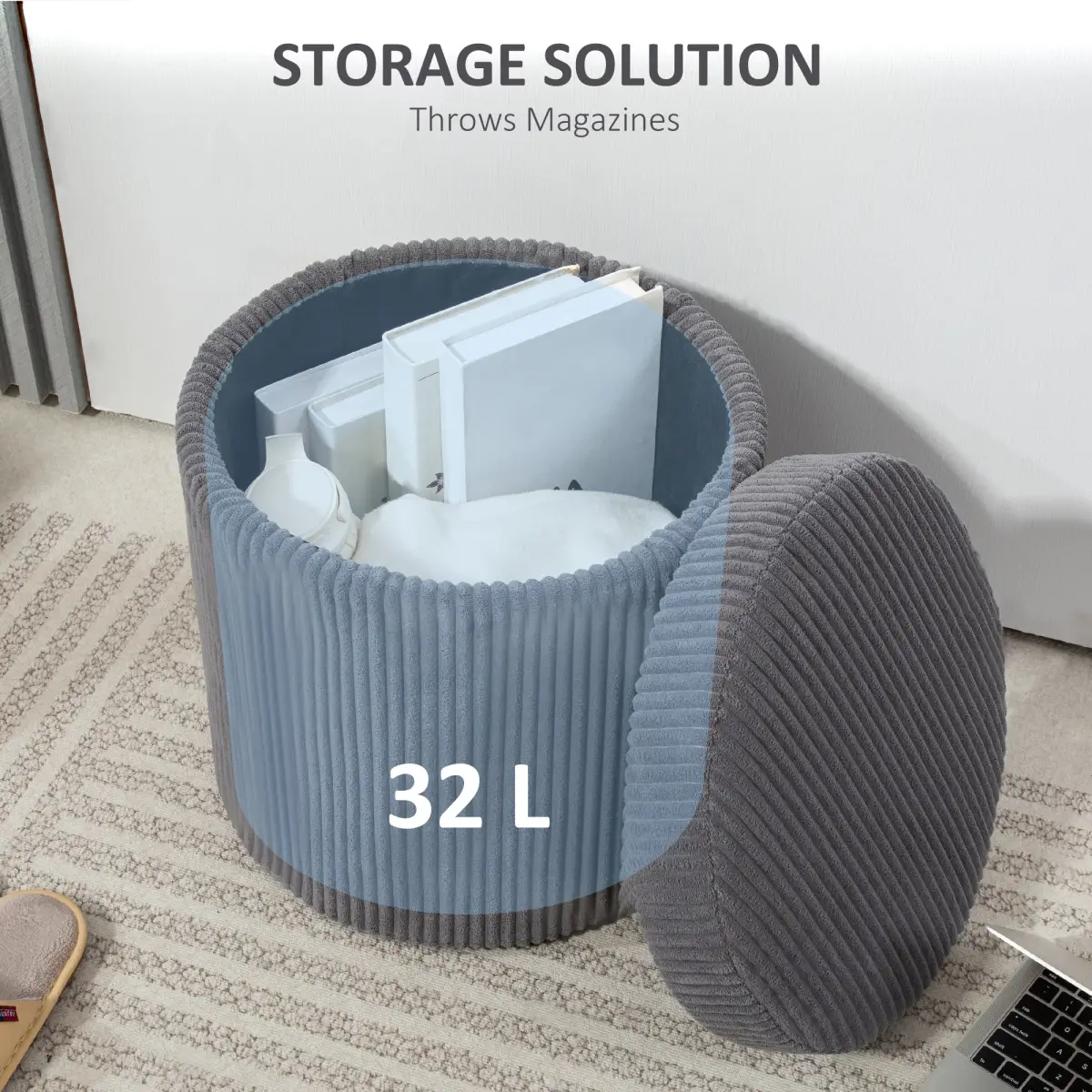 HOMCOM HOMCOM Round Storage Ottoman with Lid, Vanity Stool with Storage - Footstool