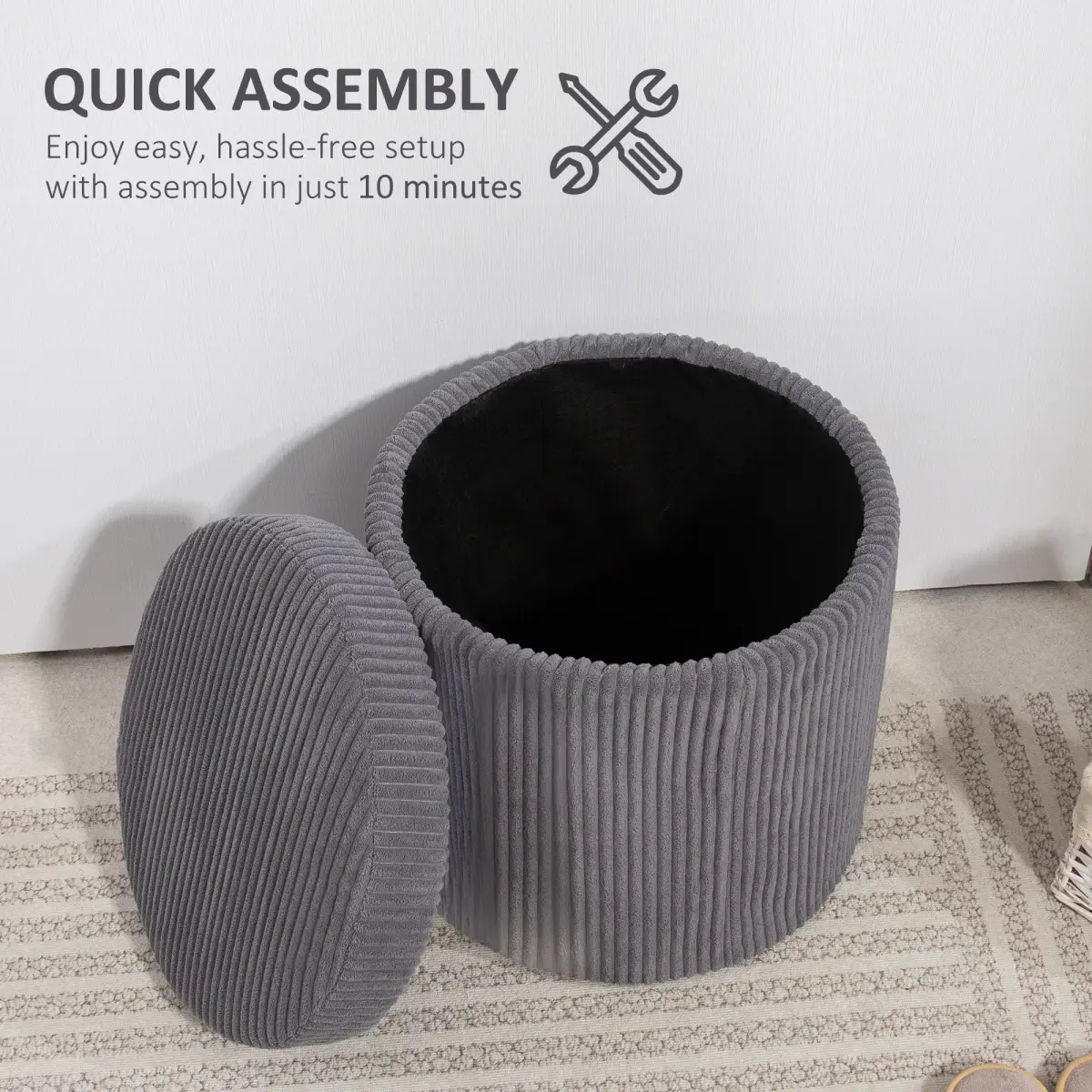 HOMCOM HOMCOM Round Storage Ottoman with Lid, Vanity Stool with Storage - Footstool