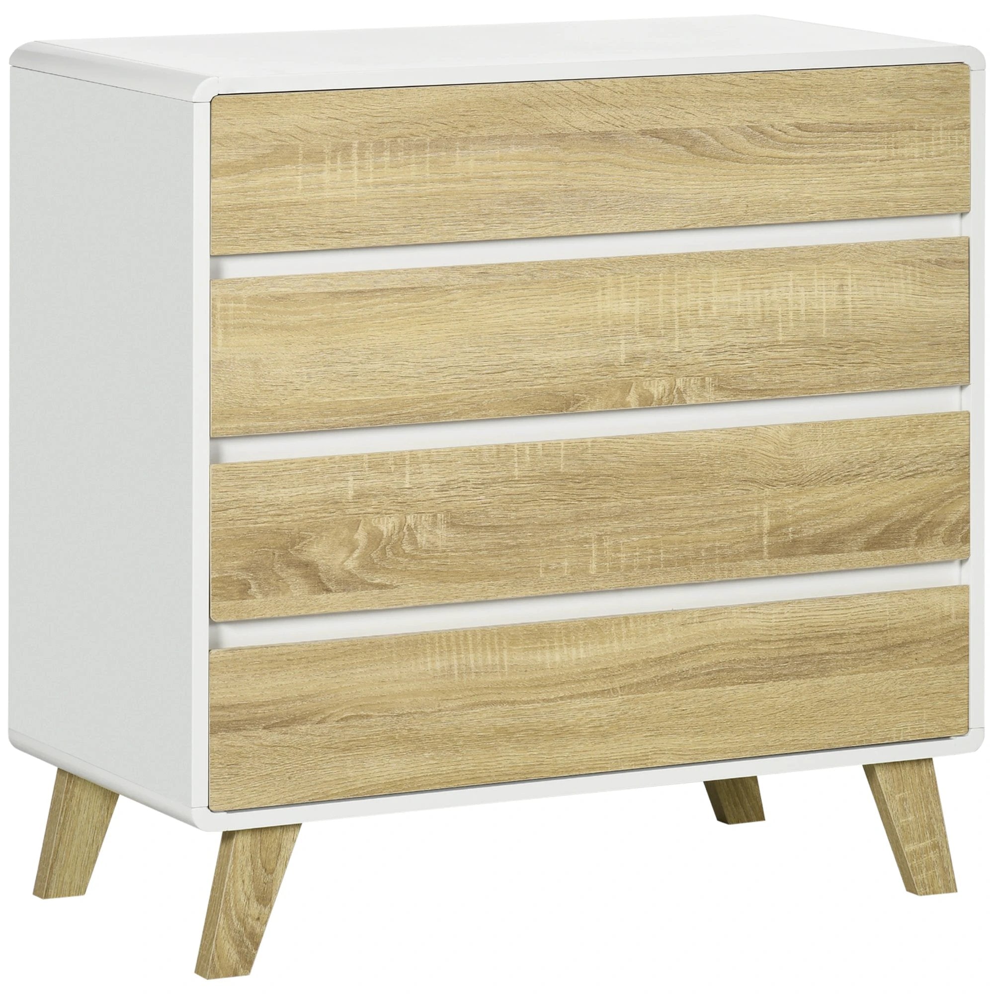 HOMCOM 4 Drawer Chest White With Wood Effect Fronts Bedroom Storage Organizer Anti Tip Straps - Chest of Drawers