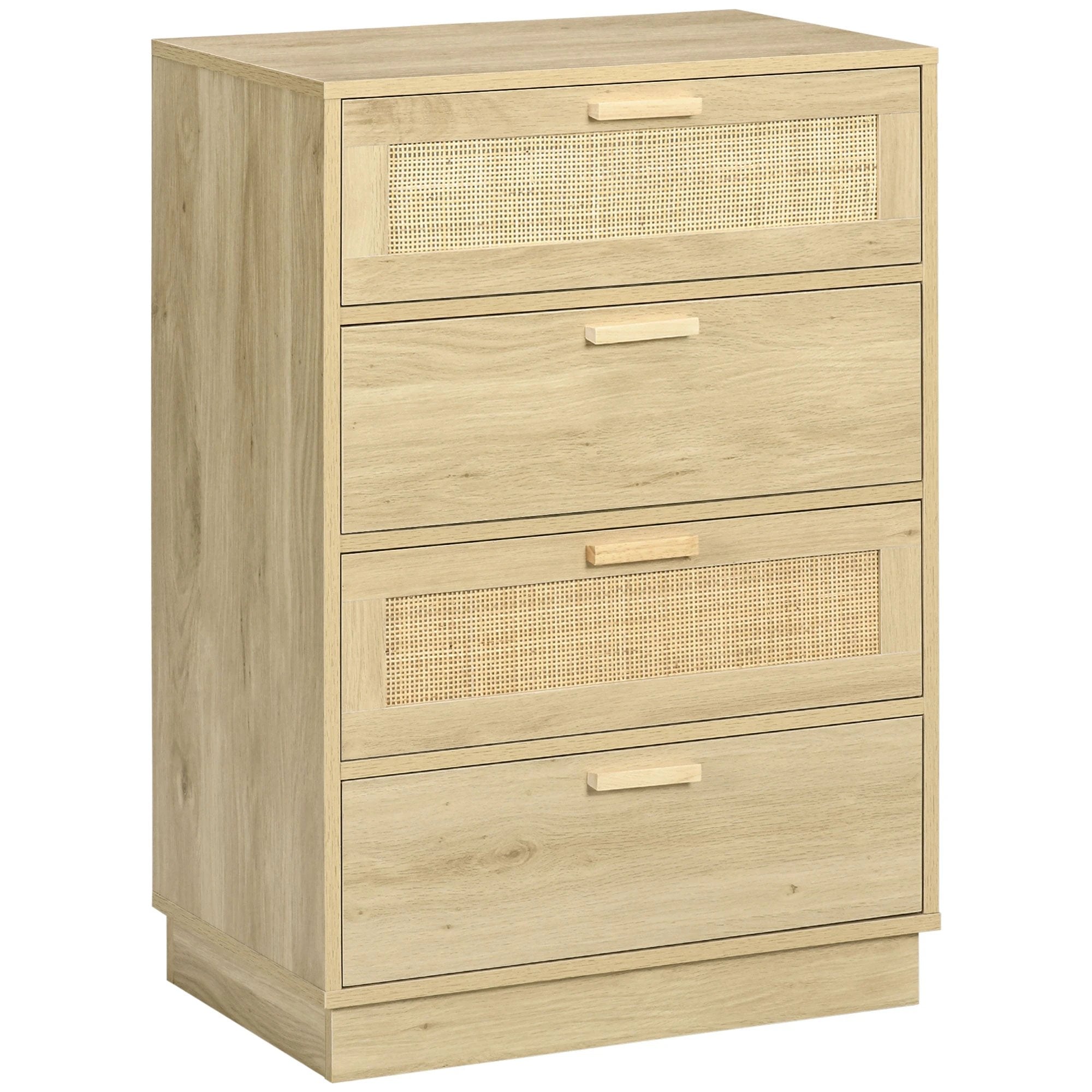 HOMCOM Four Drawer Dresser With Rattan Panels Natural Boho Style Bedroom Storage - Chest of Drawers