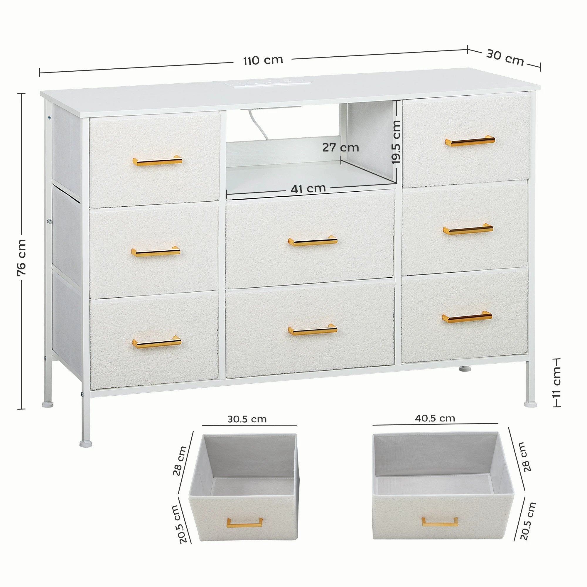 HOMCOM Dresser 8-Drawer USB Ports Home by HOMCOM