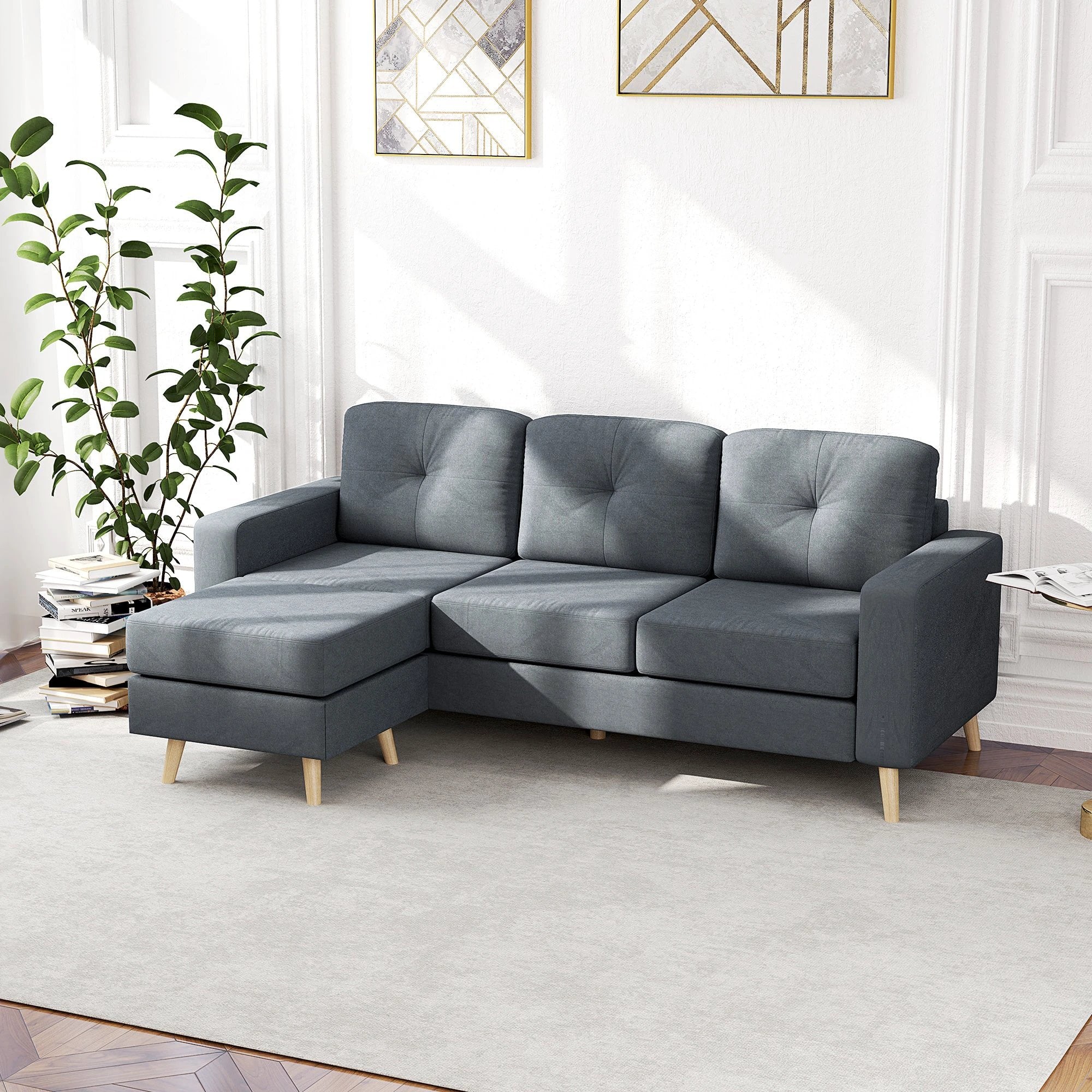 HOMCOM L Shaped Sofa 3Seat Space Saving Linen LivingRoom - Sofa