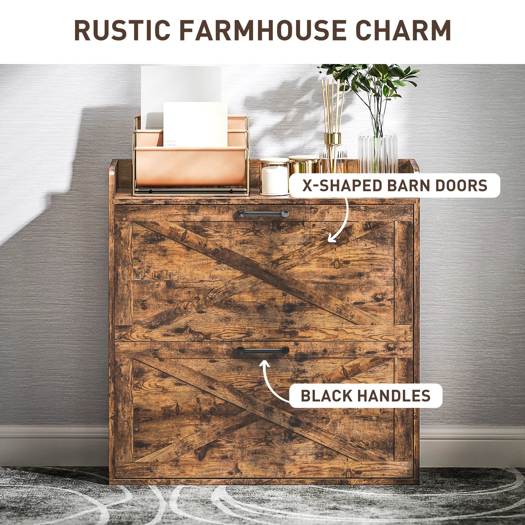 HOMCOM Narrow Shoe Cabinet Farmhouse Slim Shoe Storage Cabinet Rustic Brown by HOMCOM
