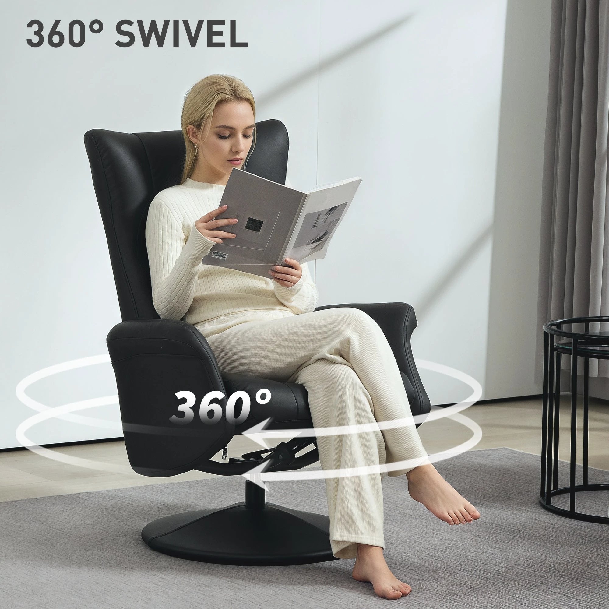 HOMCOM Comfort Plus Reclining Armchair Stool 360 Swivel Living Room - Recliner