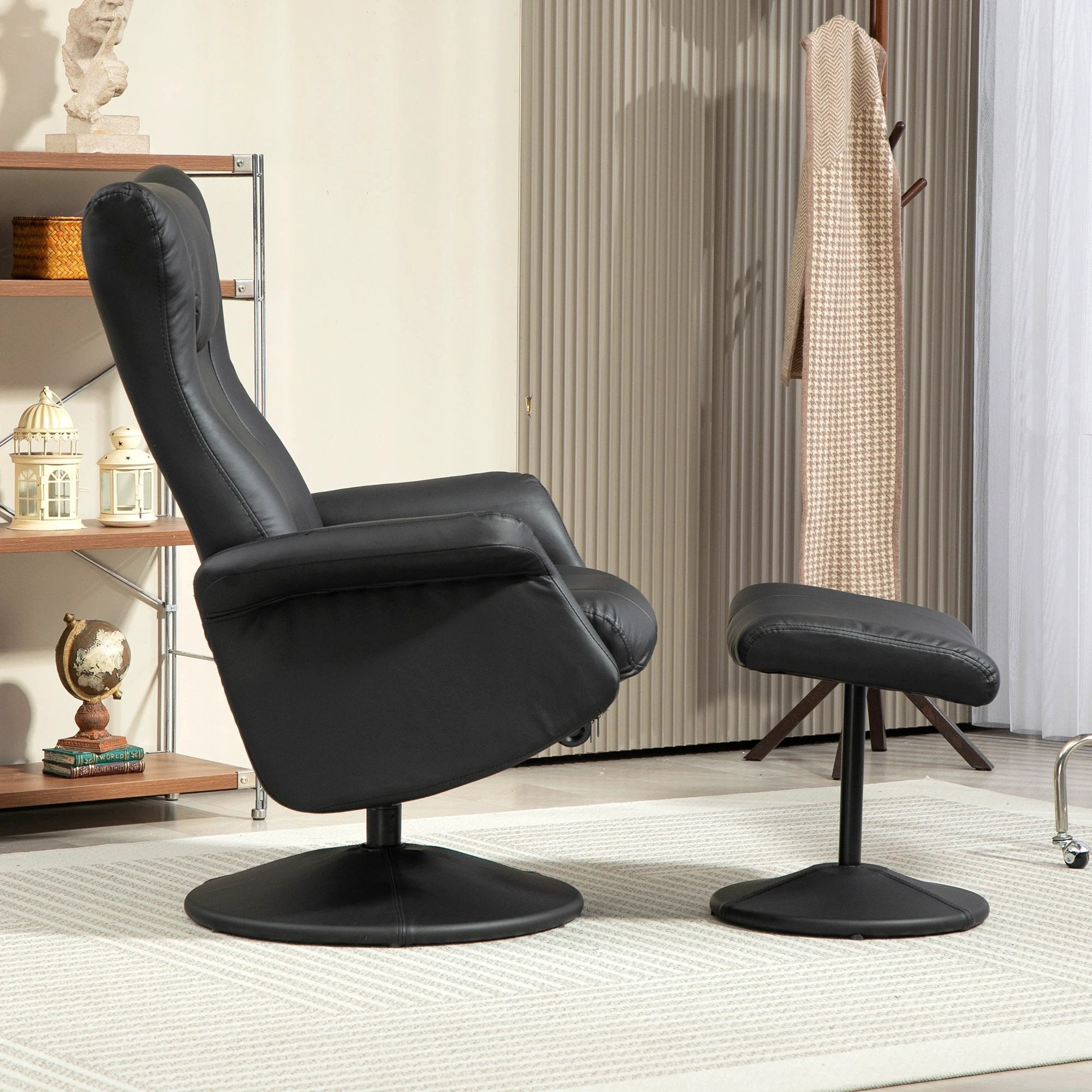 HOMCOM Comfort Plus Reclining Armchair Stool 360 Swivel Living Room - Recliner