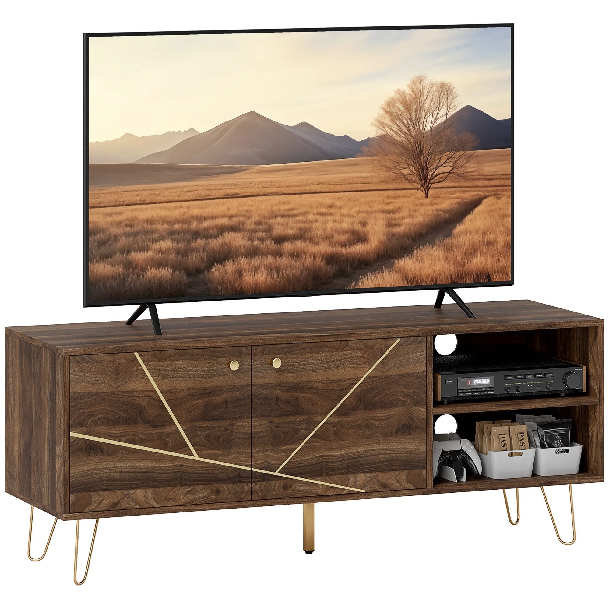 Chic Wooden TV Stand 130cm Adjustable Shelves Living Room by HOMCOM