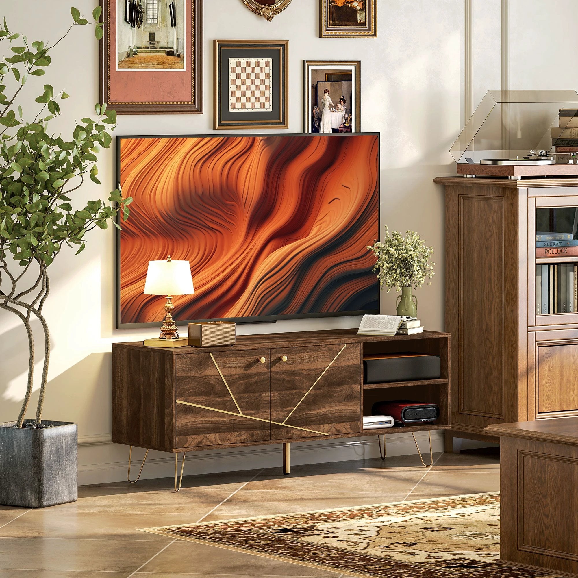 Chic Wooden TV Stand 130cm Adjustable Shelves Living Room by HOMCOM