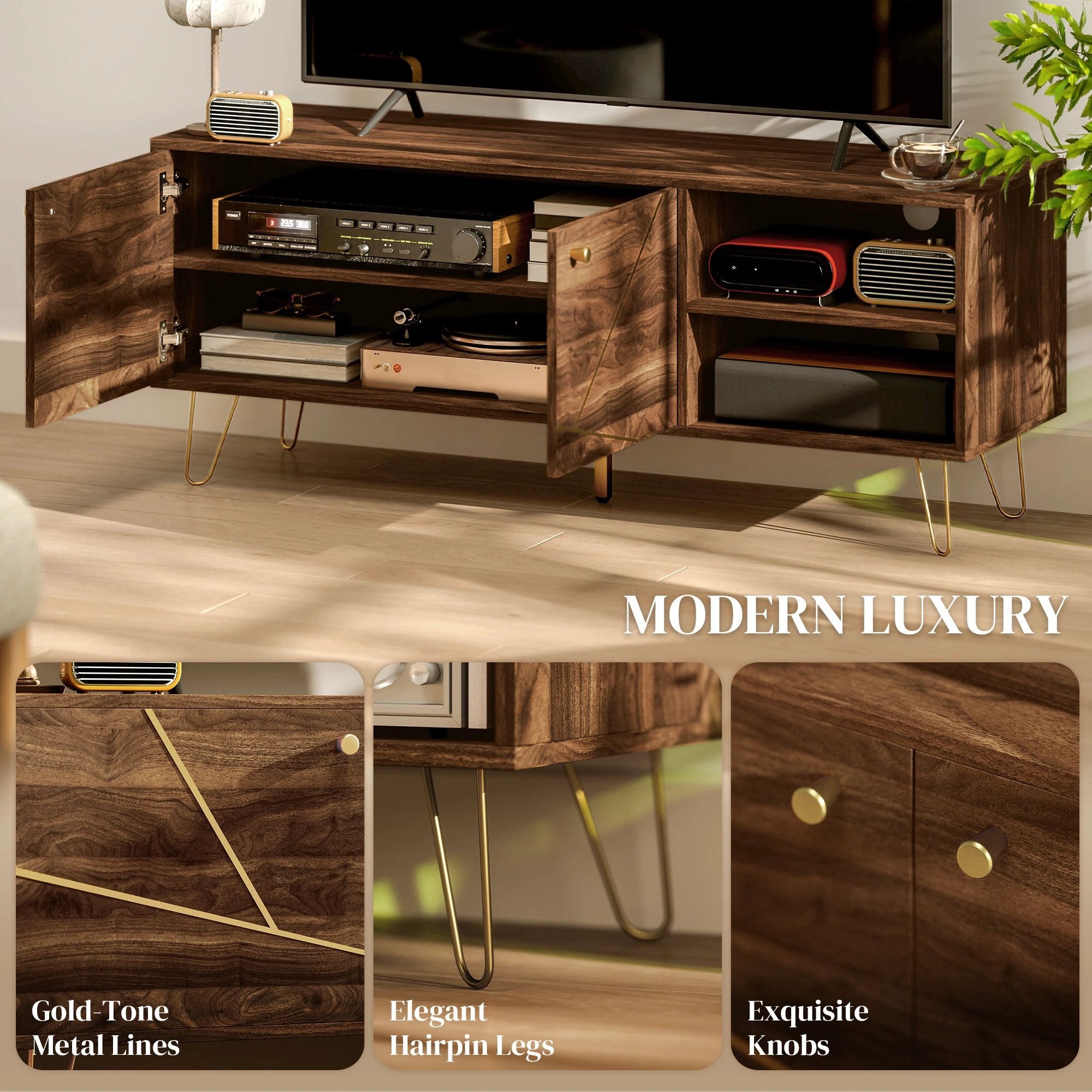 Chic Wooden TV Stand 130cm Adjustable Shelves Living Room by HOMCOM