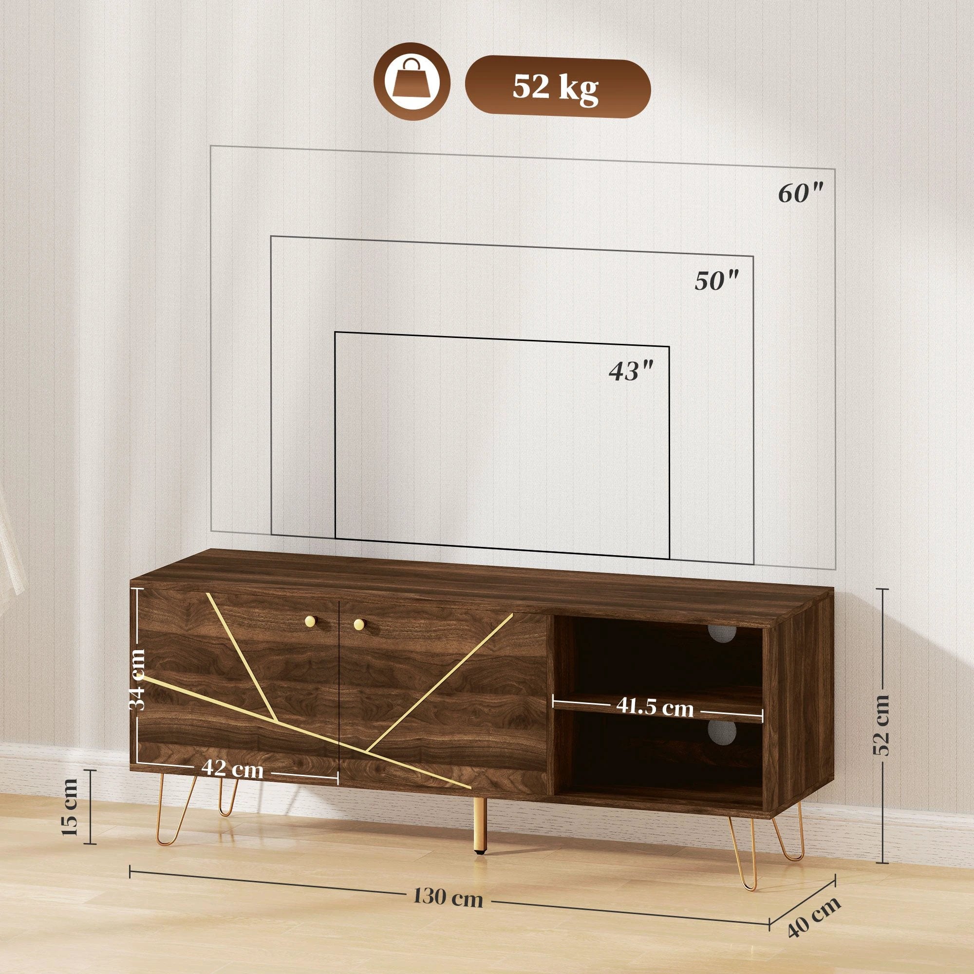 Chic Wooden TV Stand 130cm Adjustable Shelves Living Room by HOMCOM