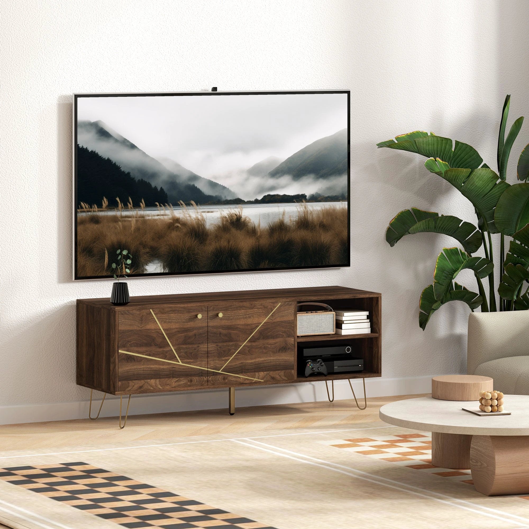Chic Wooden TV Stand 130cm Adjustable Shelves Living Room by HOMCOM