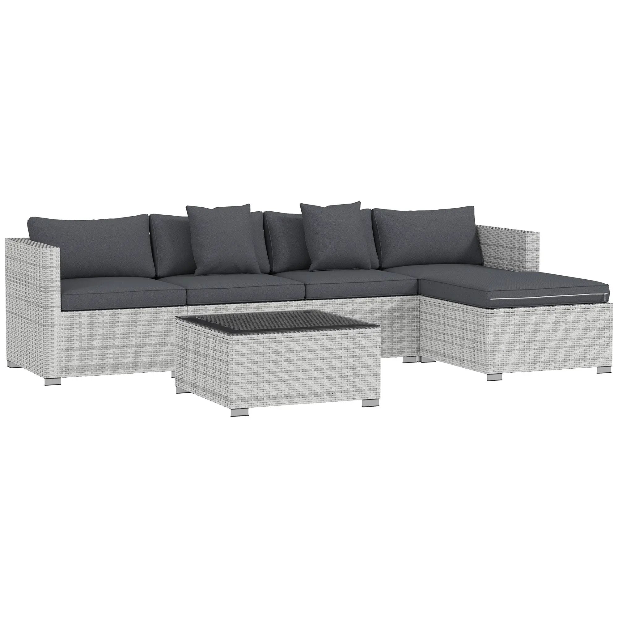 Outsunny Outsunny 6 Pieces Rattan Furniture Set Garden Sofa Set Mixed Grey - Garden Sofa Sets