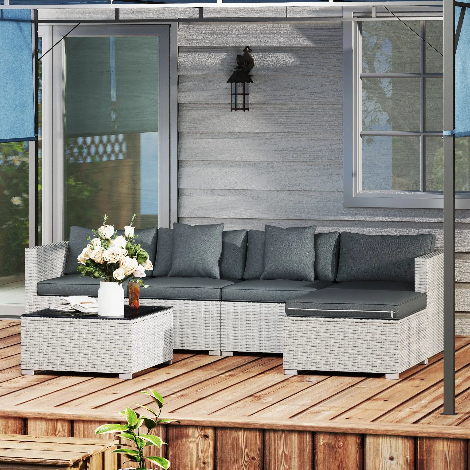 Outsunny Outsunny 6 Pieces Rattan Furniture Set Garden Sofa Set Mixed Grey - Garden Sofa Sets