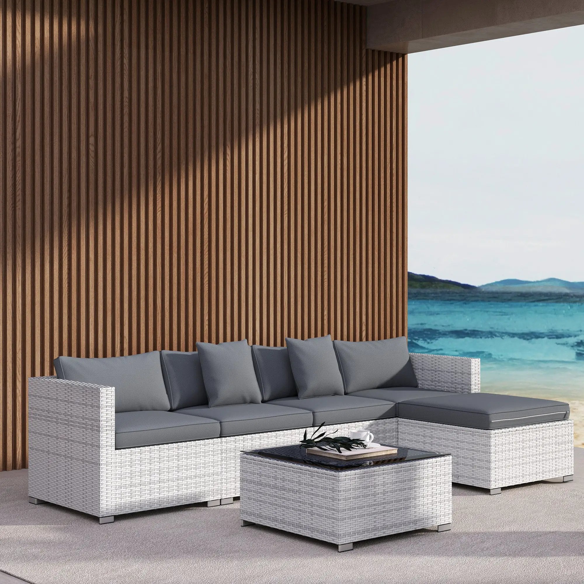 Outsunny Outsunny 6 Pieces Rattan Furniture Set Garden Sofa Set Mixed Grey - Garden Sofa Sets