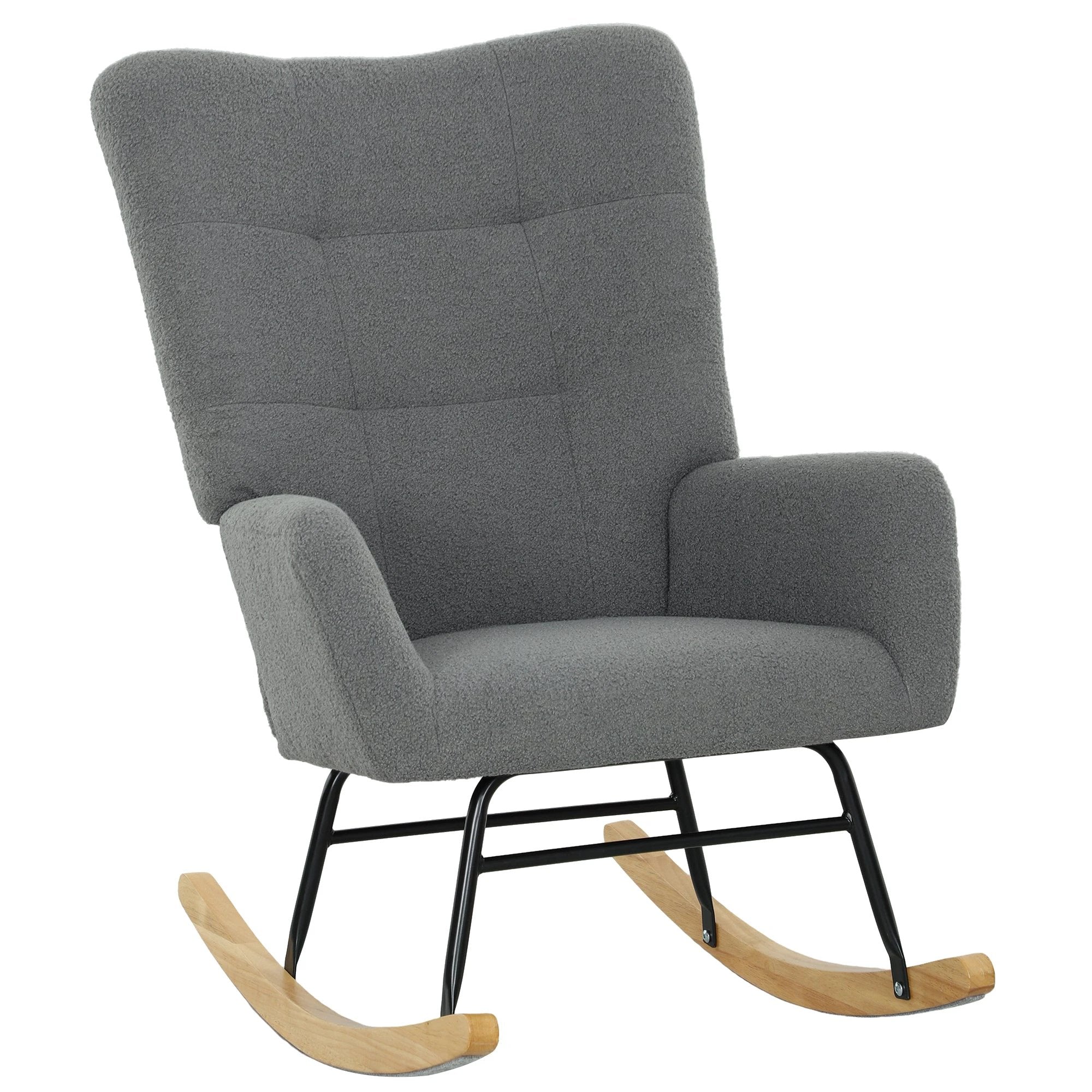 HOMCOM Rocking Chair Teddy Fleece Grey For Modern Bedroom - Armchair