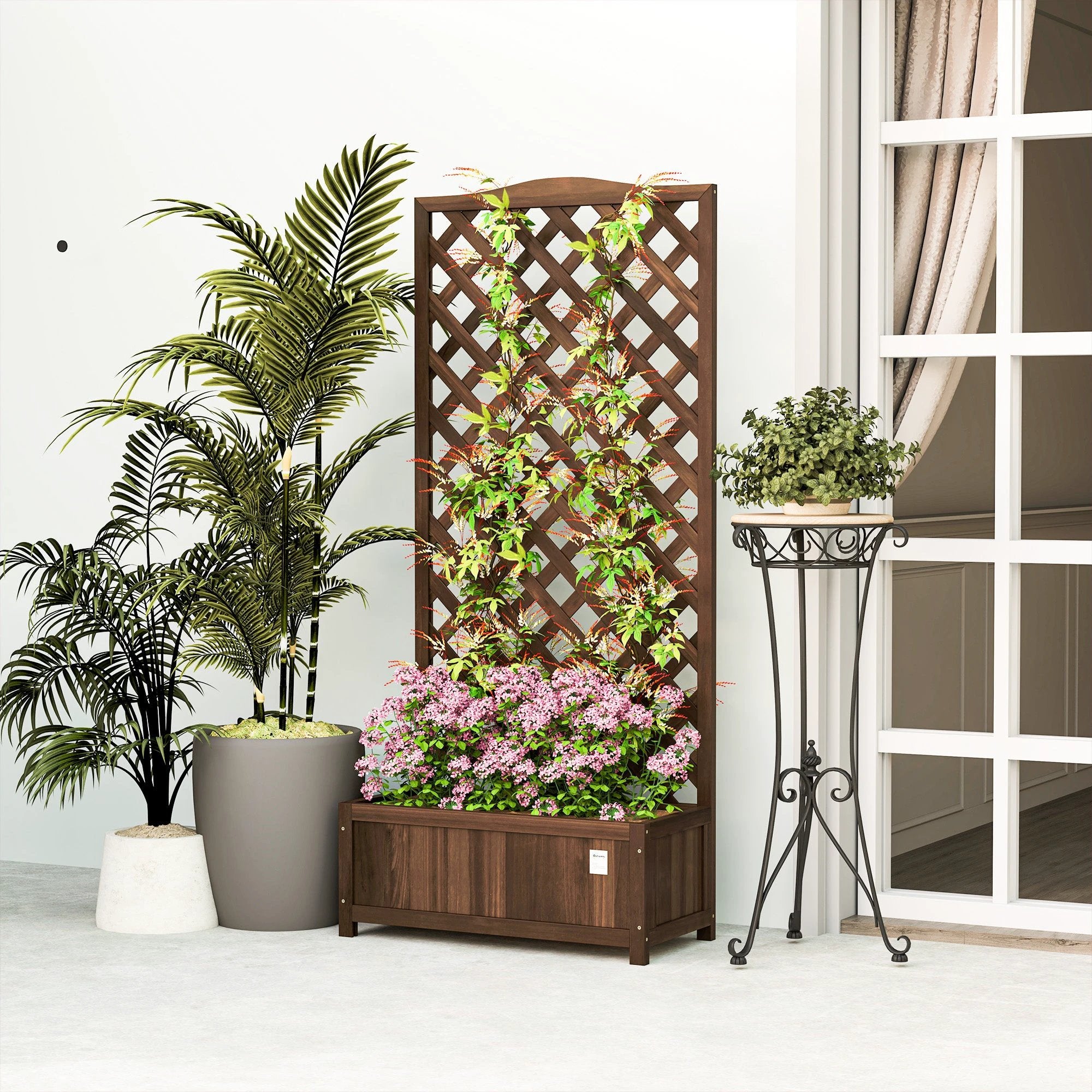 Outsunny Outsunny Garden Planter Box Raised Bed Trellis Outdoor - Planters