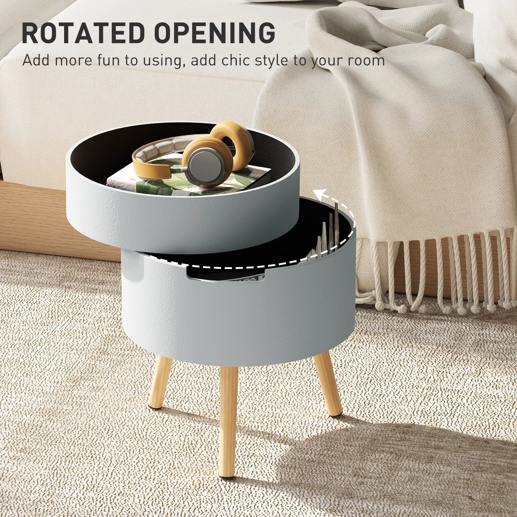 HOMCOM Grey Round Side Table With Detachable Tray And Hidden Storage For Nightstand Or Coffee Table - Coffee Table