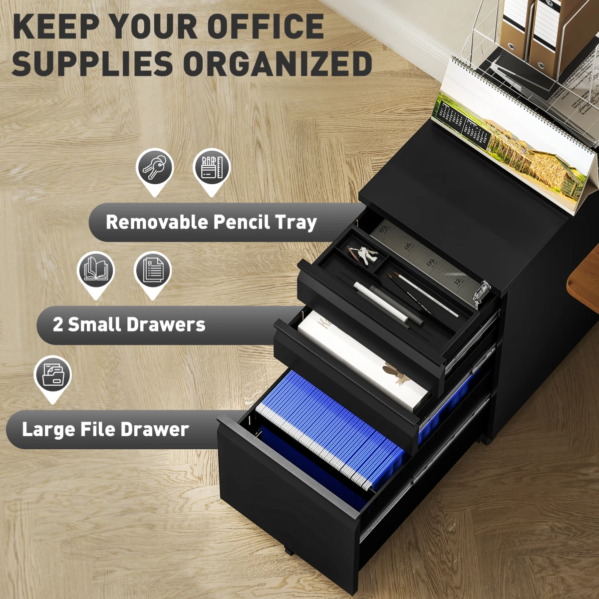 Vinsetto File Cabinet 3 Drawer Locking Office by Vinsetto