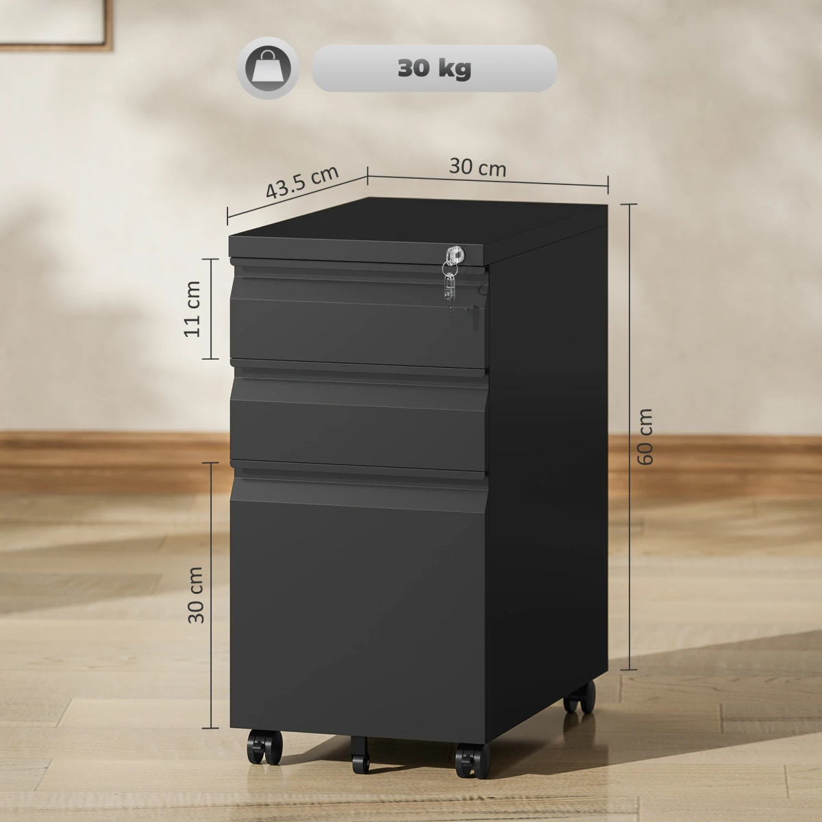Vinsetto File Cabinet 3 Drawer Locking Office by Vinsetto