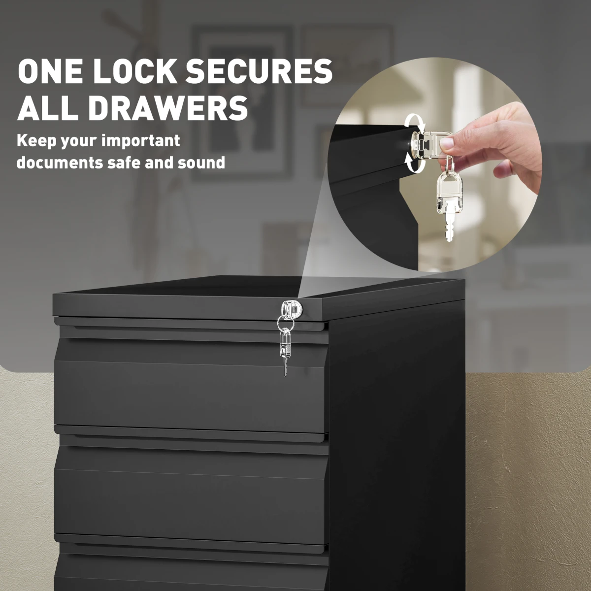 Vinsetto File Cabinet 3 Drawer Locking Office by Vinsetto