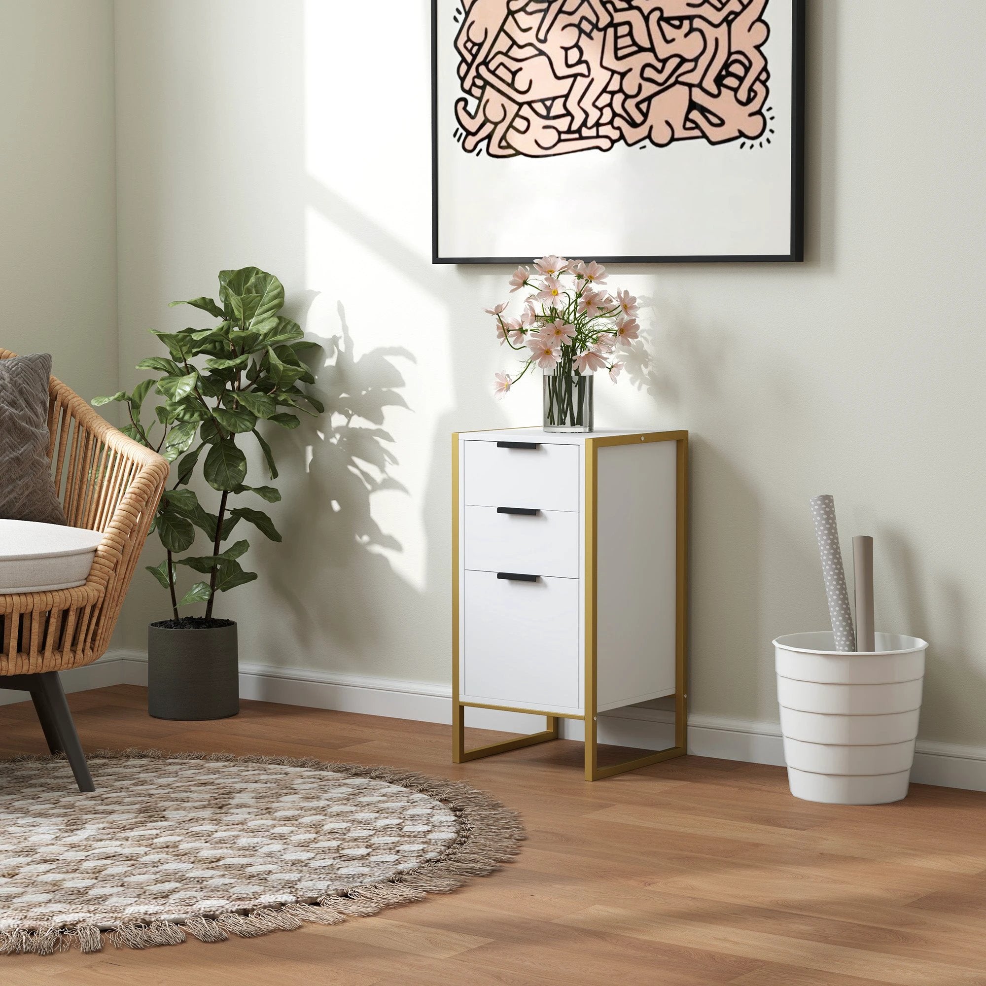 HOMCOM 3-Drawer Chest Compact Metal Frame Bedroom by HOMCOM