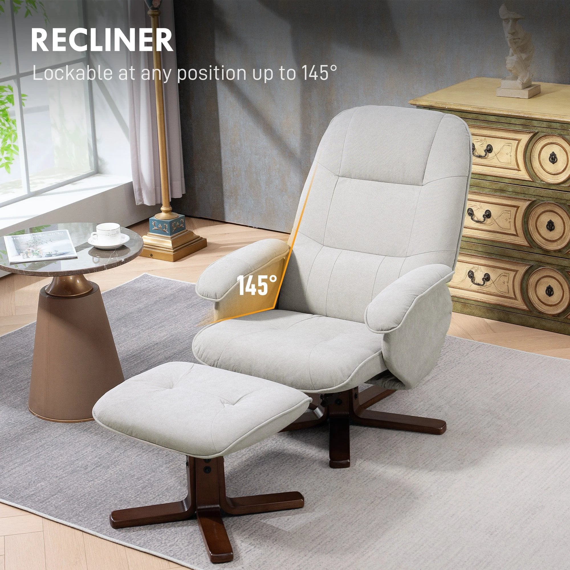 HOMCOM HOMCOM Swivel Recliner Chair With Footstool Wooden Base Home - Recliner