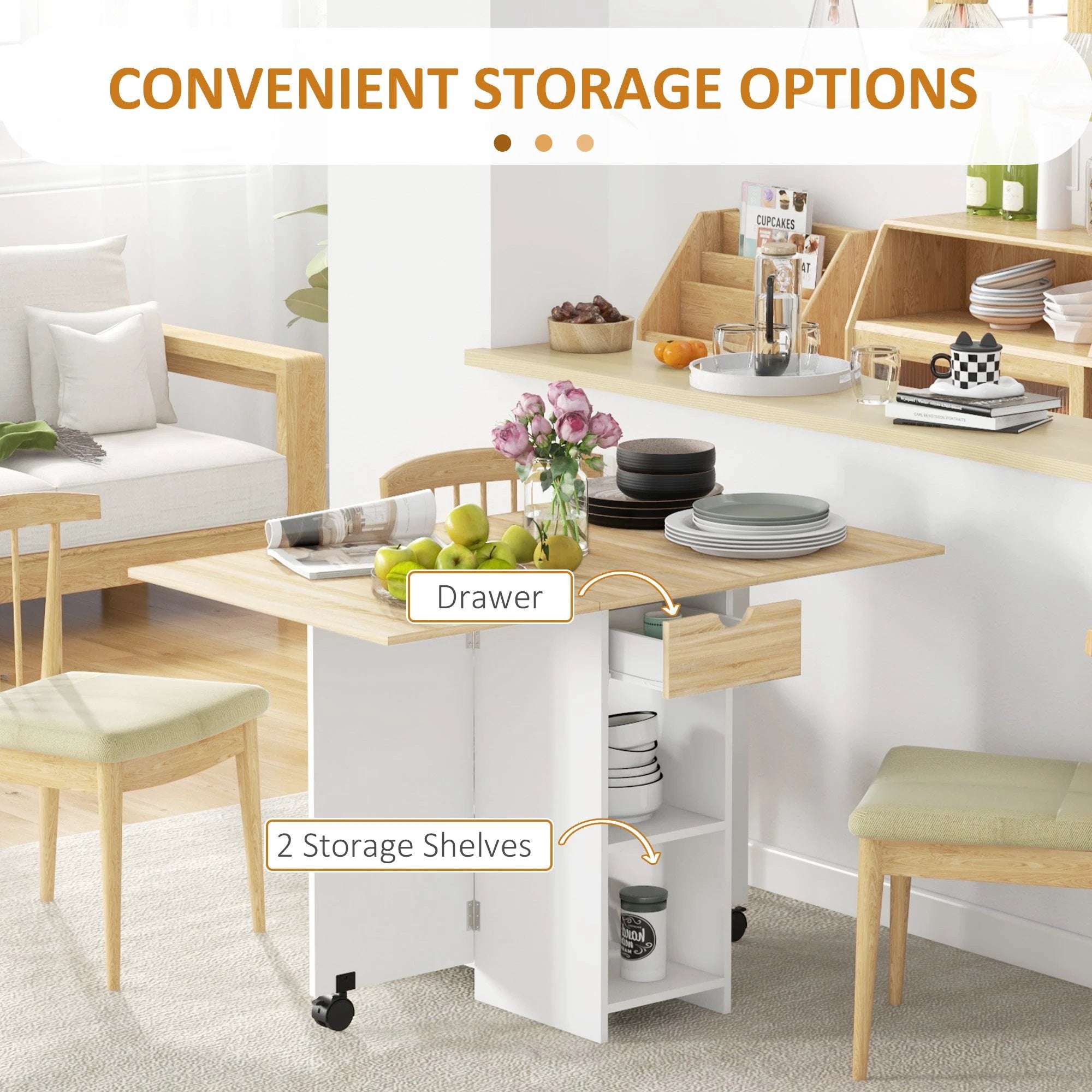 HOMCOM HOMCOM Foldable Dining Table 120x72 Drop Leaf Small Spaces - Dining Table