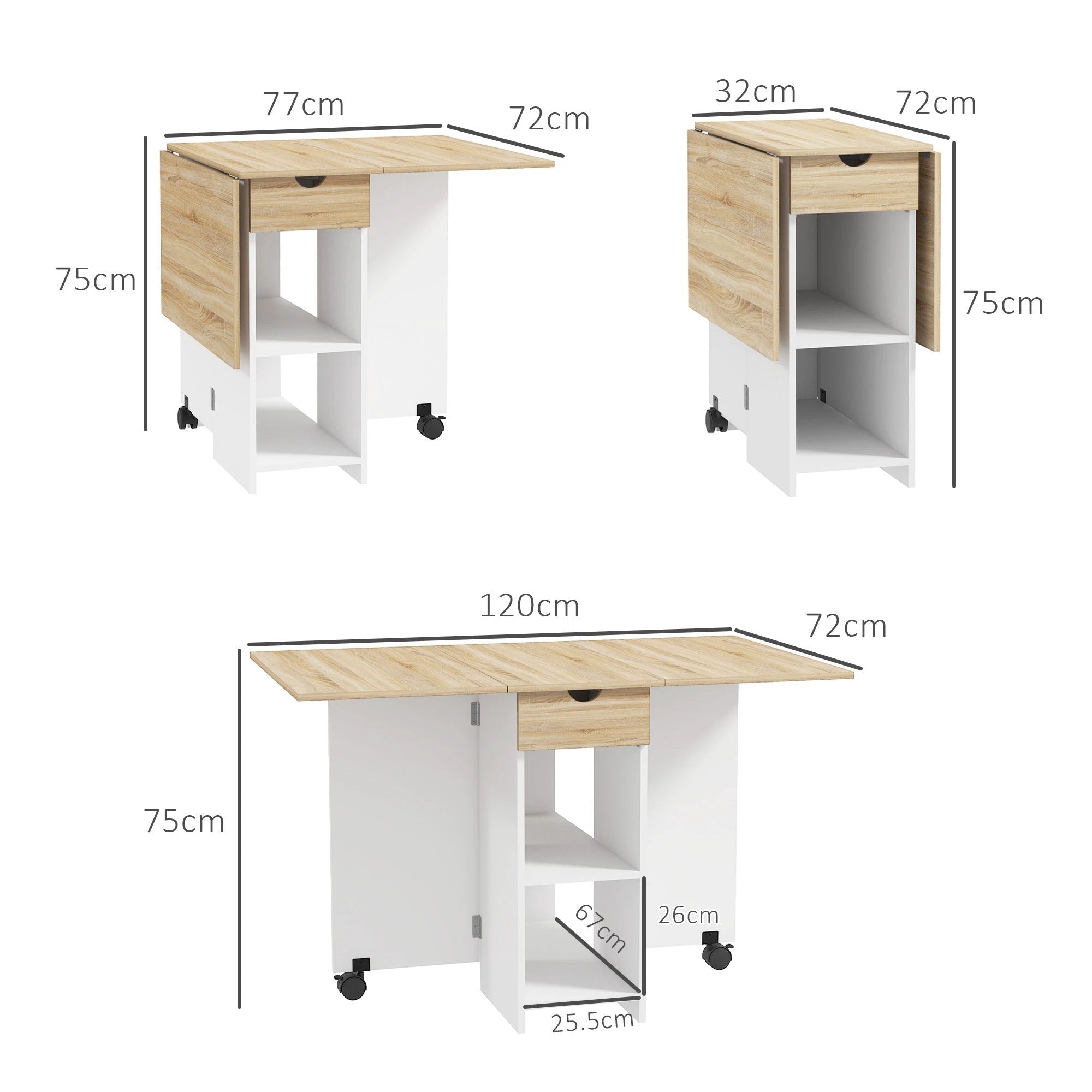 HOMCOM HOMCOM Foldable Dining Table 120x72 Drop Leaf Small Spaces - Dining Table