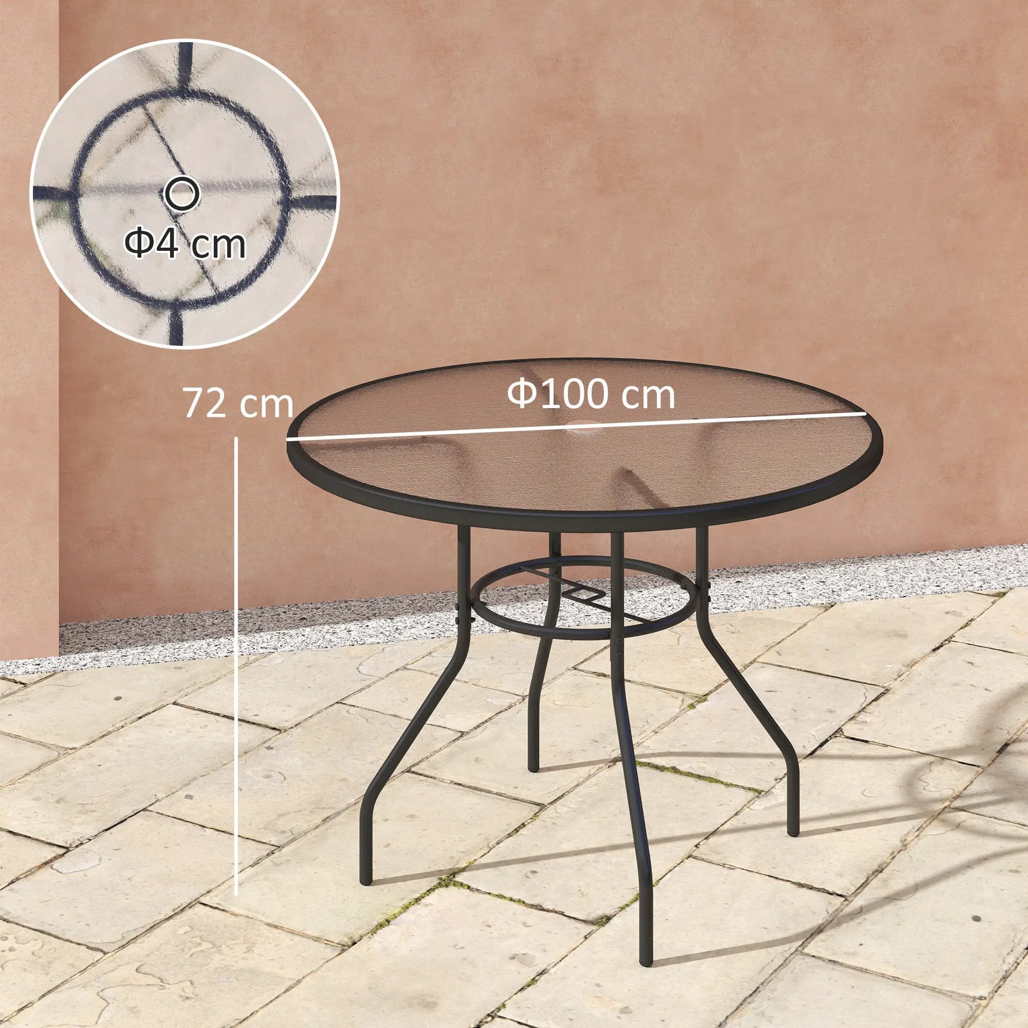 Outsunny Outsunny Outdoor Round Dining Table Tempered Glass Top w/ Parasol Hole 100cm - Garden Table
