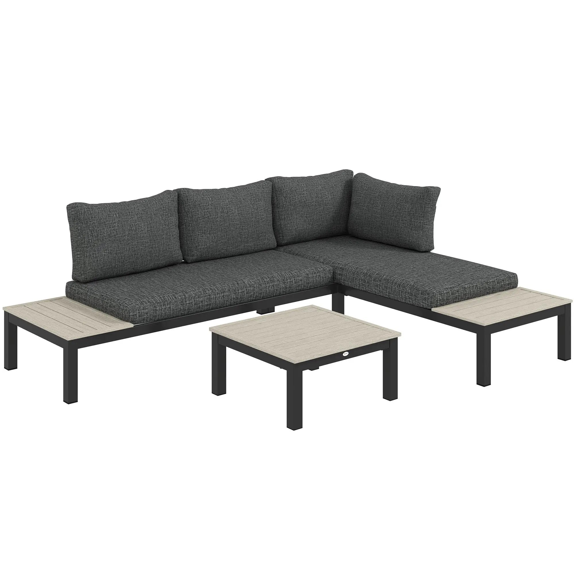 Outsunny Outsunny 3pcs Garden Sectional Sofa Side Table Furniture Set w/ Cushion - Garden Sofa Sets