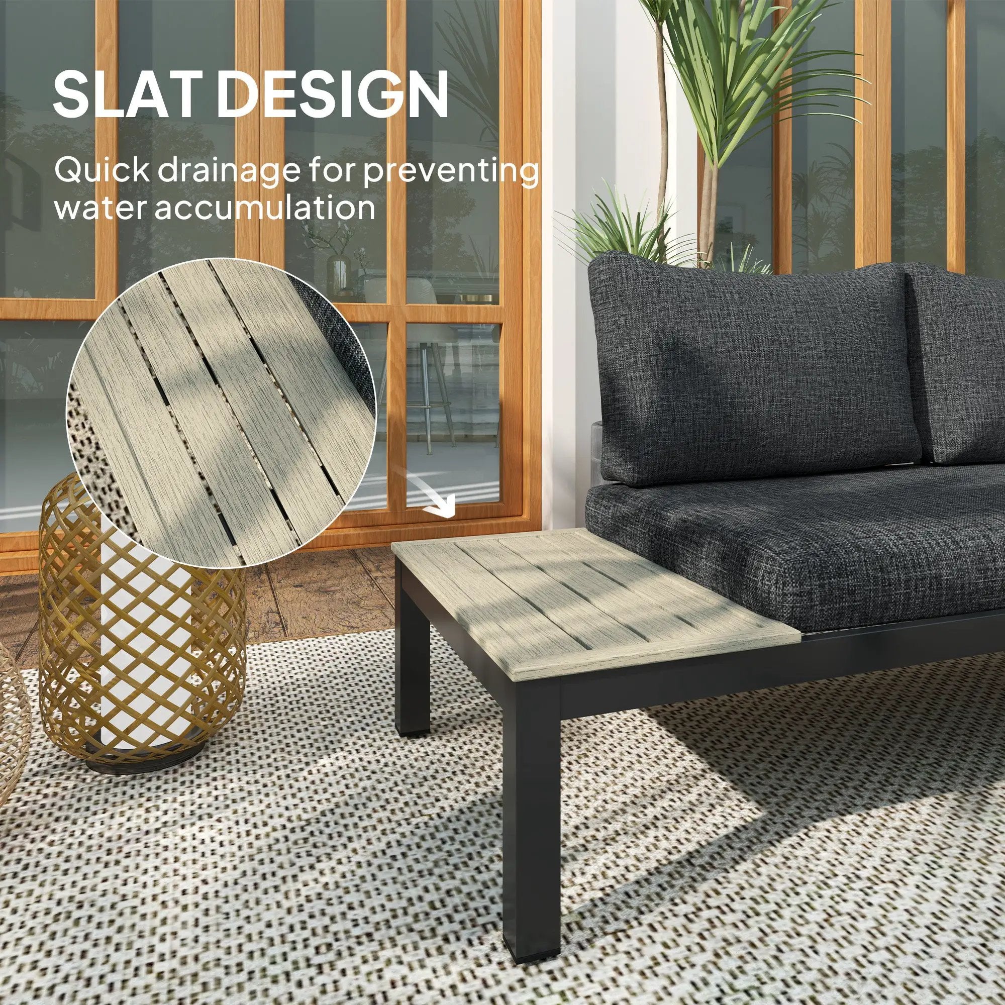 Outsunny Outsunny 3pcs Garden Sectional Sofa Side Table Furniture Set w/ Cushion - Garden Sofa Sets