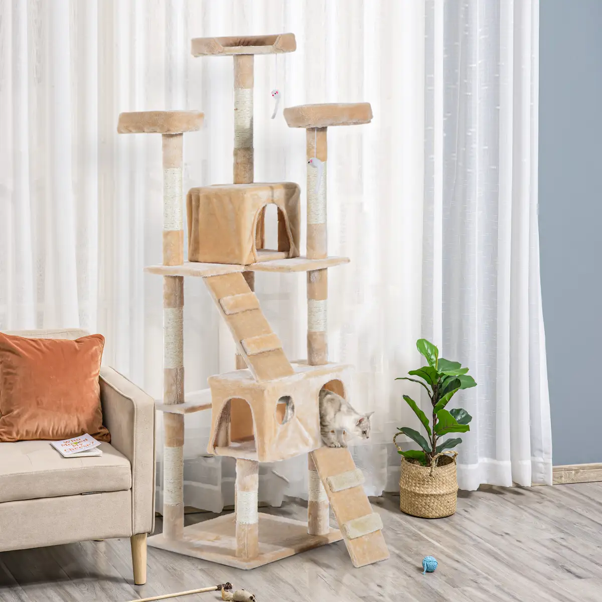 PawHut PawHut Cat Tree Scratcher Activity Centre, Condo Scratching Post Toy Bed - Cat Tree