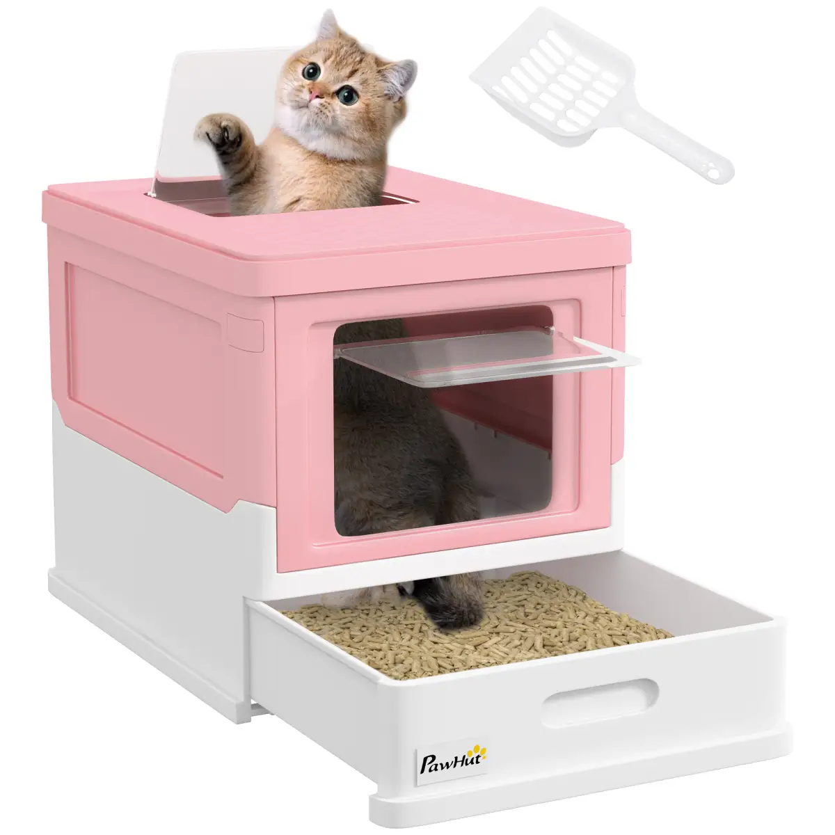 PawHut Hooded Cat Litter Box, Pet Toilet w/ Scoop, Tray - Cat Litter