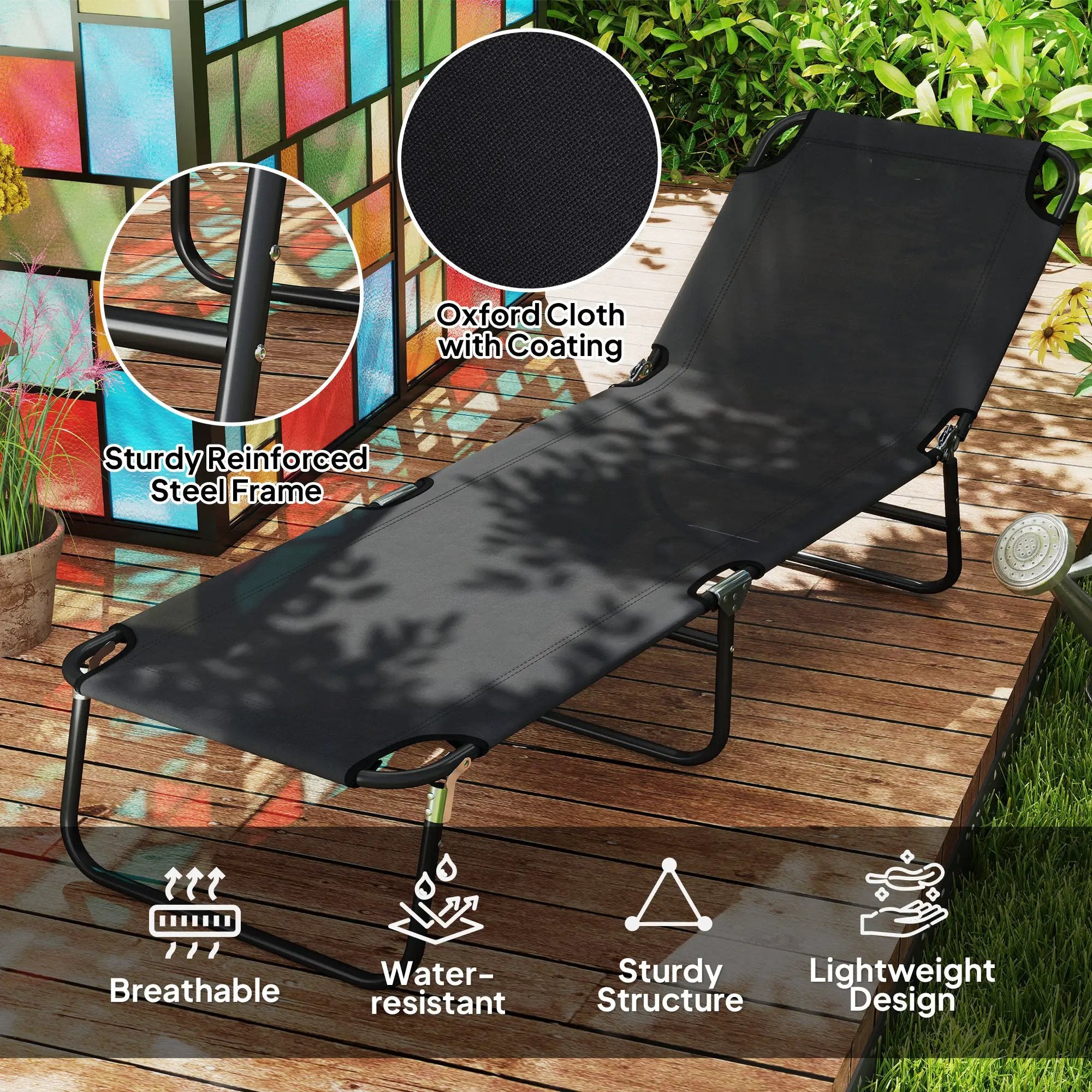 Outsunny Outsunny 2 Piece Reclining Chaise Lounge with Adjustable Backrest, Black - Sun Lounger