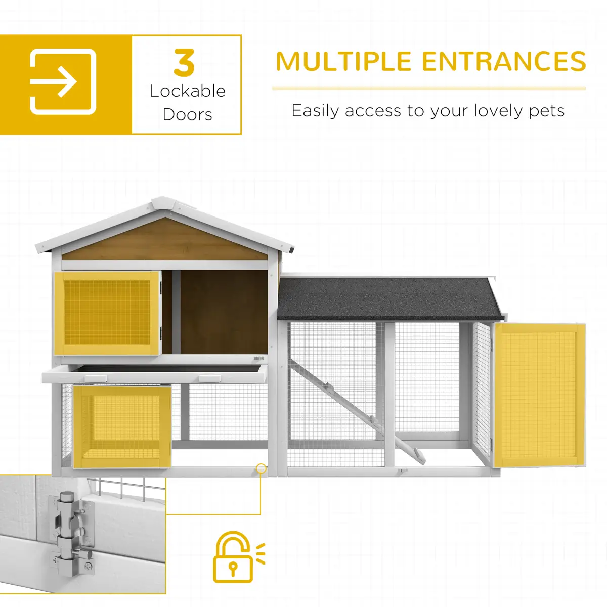 PawHut Pawhut 2-Tier Wooden Rabbit Bunny Guinea Pig Hutch Small Pet House Ramp - Rabbit Hutch