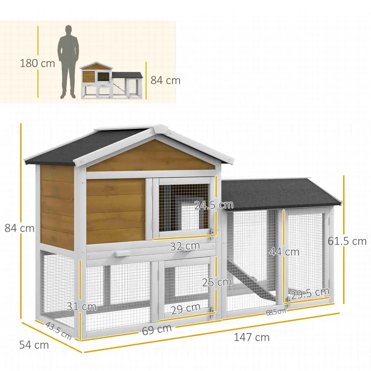 PawHut Pawhut 2-Tier Wooden Rabbit Bunny Guinea Pig Hutch Small Pet House Ramp - Rabbit Hutch