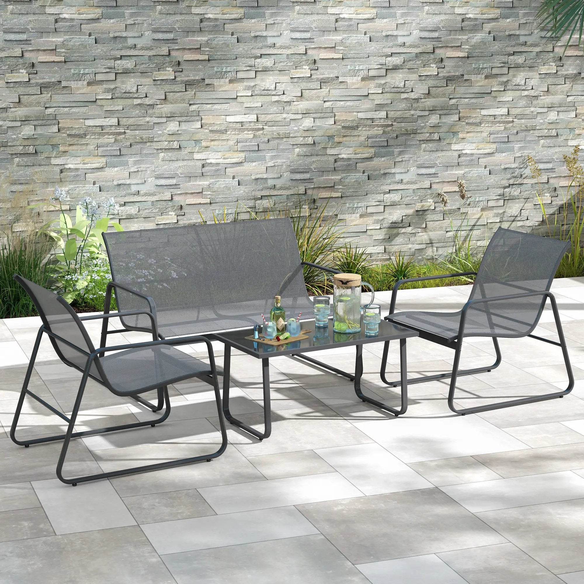 Outsunny Outsunny 4 Piece Garden Furniture Set Patio Sofa Set w/ Chairs, Glass Top Table - Garden Set