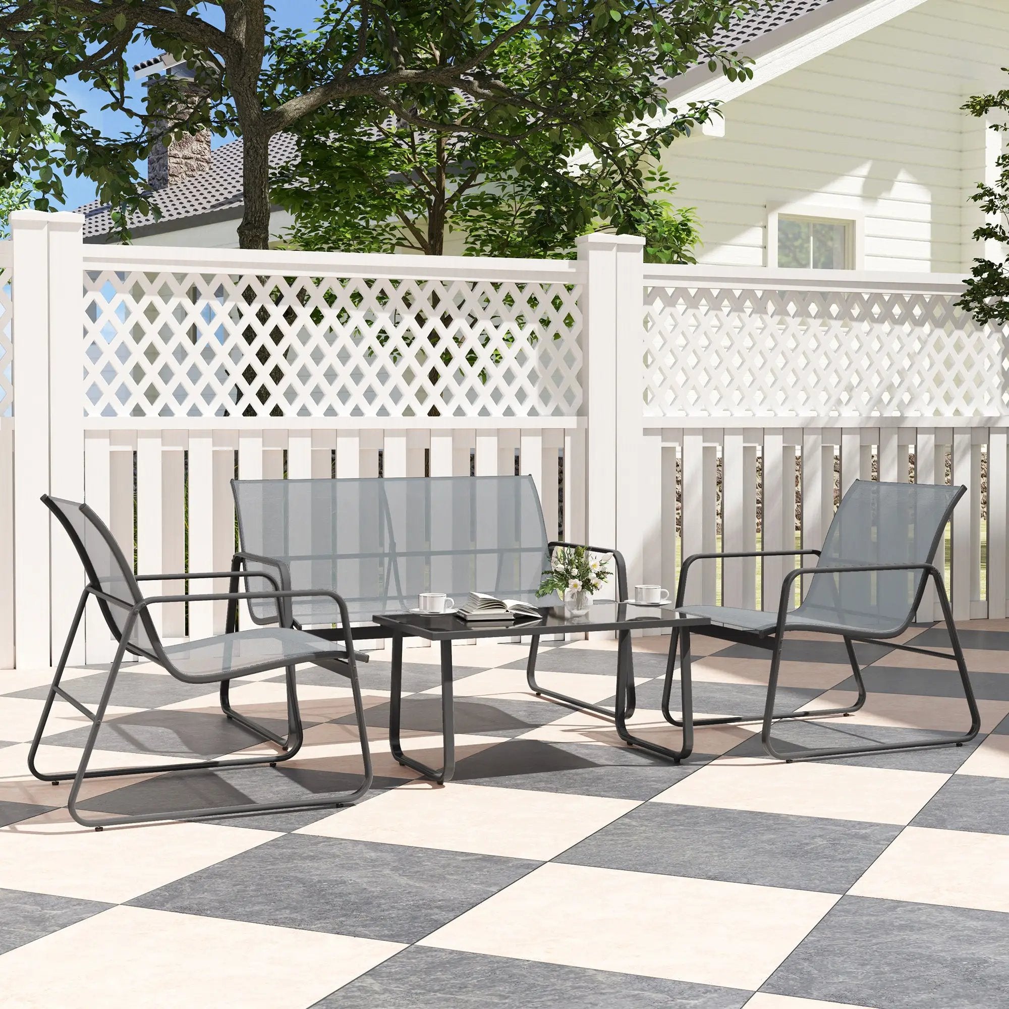 Outsunny Outsunny 4 Piece Garden Furniture Set Patio Sofa Set w/ Chairs, Glass Top Table - Garden Set
