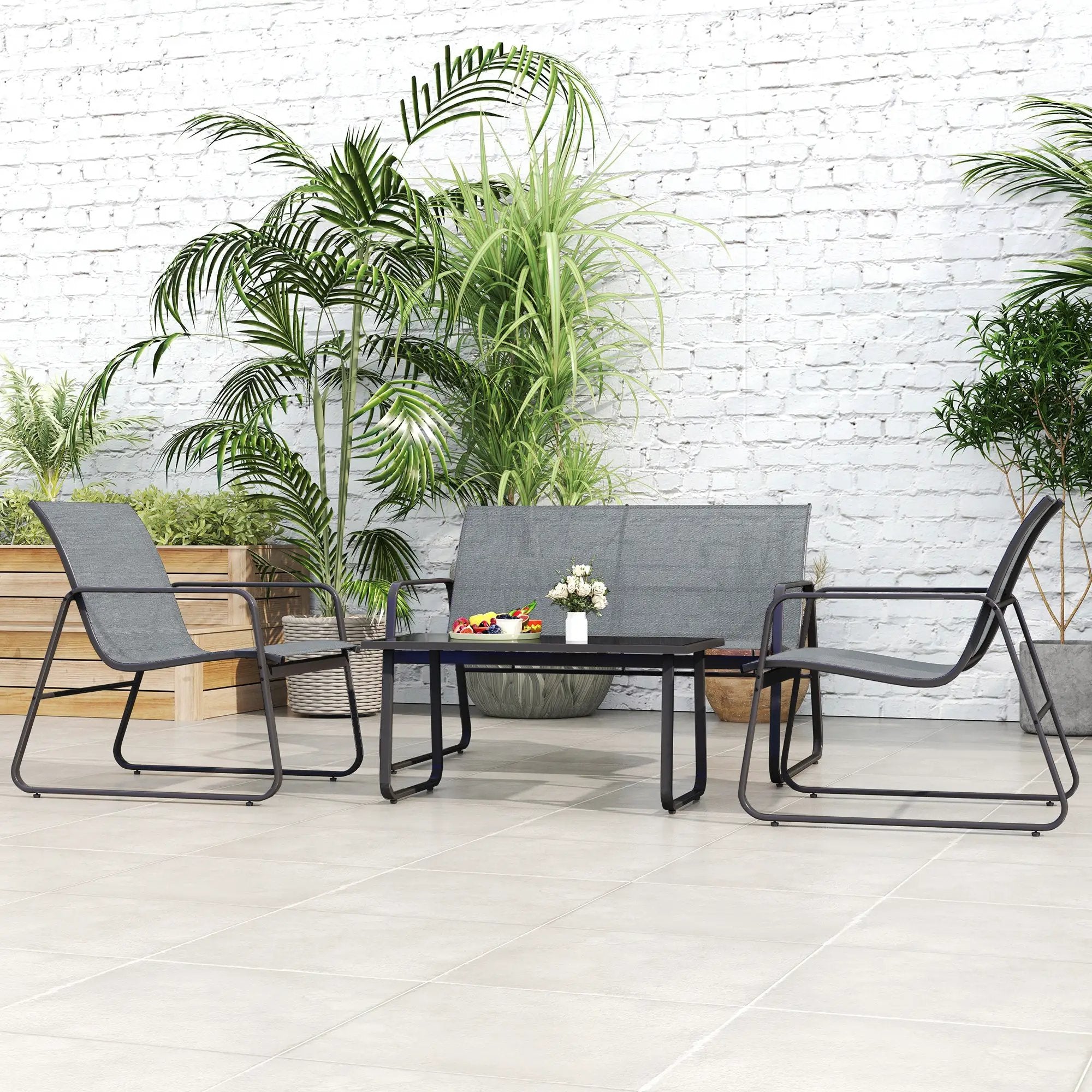 Outsunny Outsunny 4 Piece Garden Furniture Set Patio Sofa Set w/ Chairs, Glass Top Table - Garden Set
