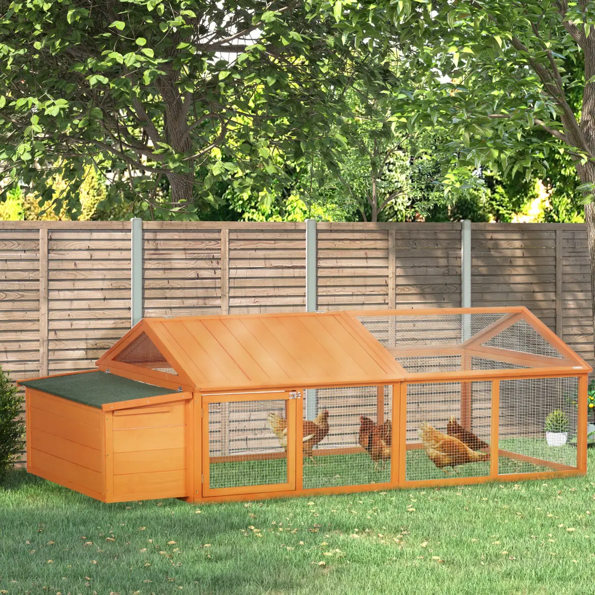PawHut PawHut Wooden Chicken Run with Nesting Box, Openable Roof, for 4-8 Chickens - Chicken Coop